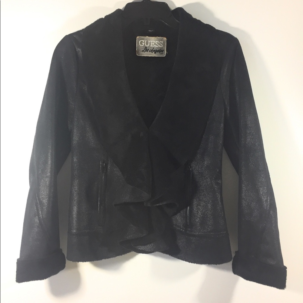 Guess Black Waterfall Jacket W/Faux Fur Detail XS
